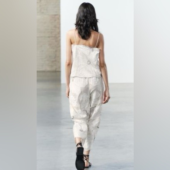 NWT Zara Embroidered Strappy Top Size L & Straight Leg Pants Size M - Picture 6 of 14